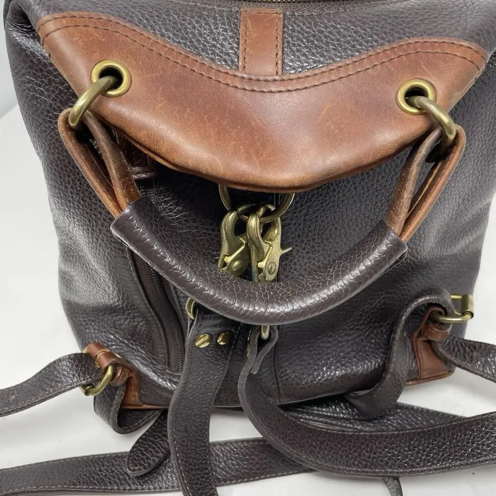 Vtg M. London New York Leathercraft Leather Backpack Purse 2 Tone Brown Distress